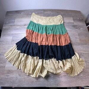 Fusion Tiered Maxi Skirt Womens Medium Multicolor Cotton Boho Gauze Colorblock